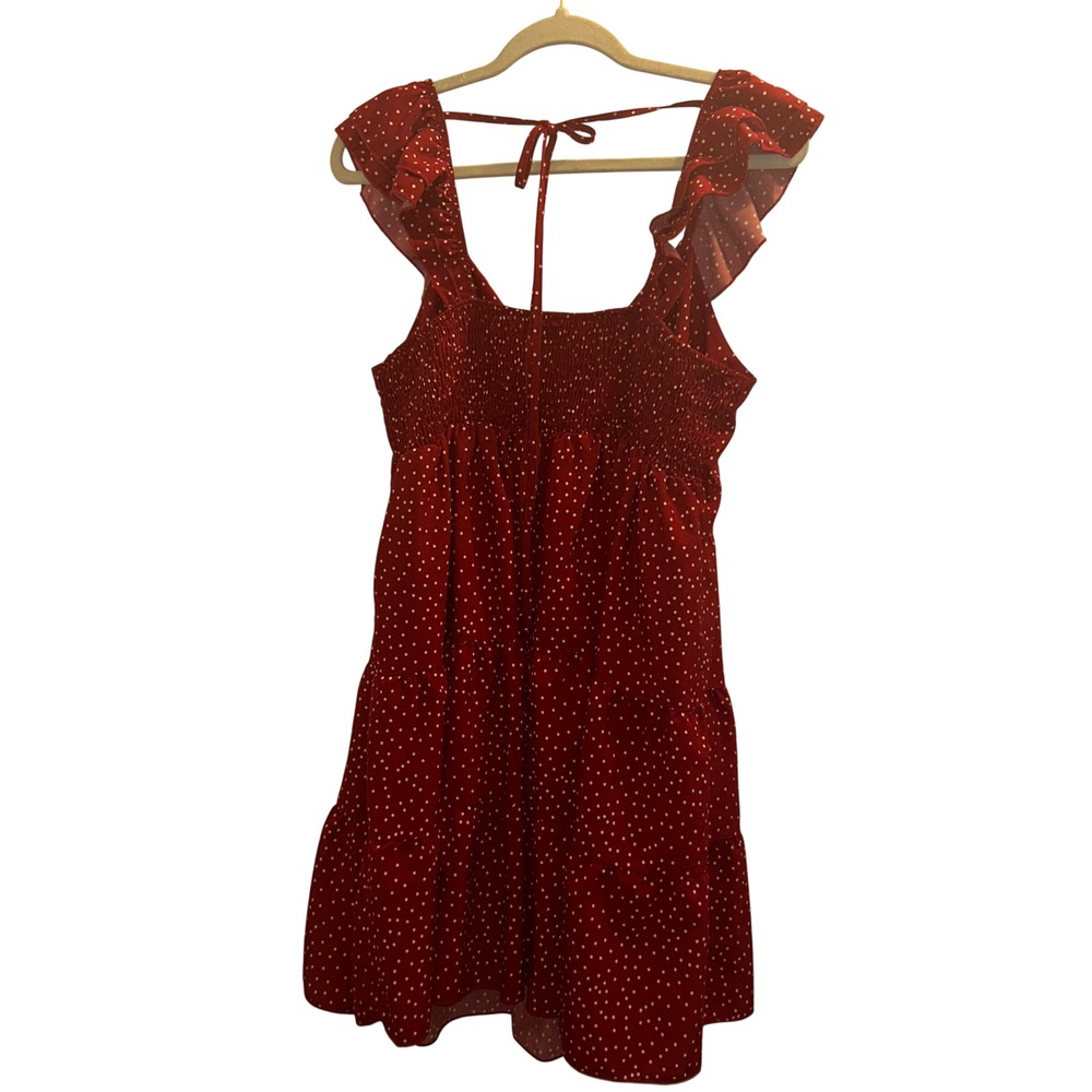 Red Polka Dot Mini Dress 2XL Plus Size Romantic Cottagecore Ruffle Babydoll - Picture 2 of 4